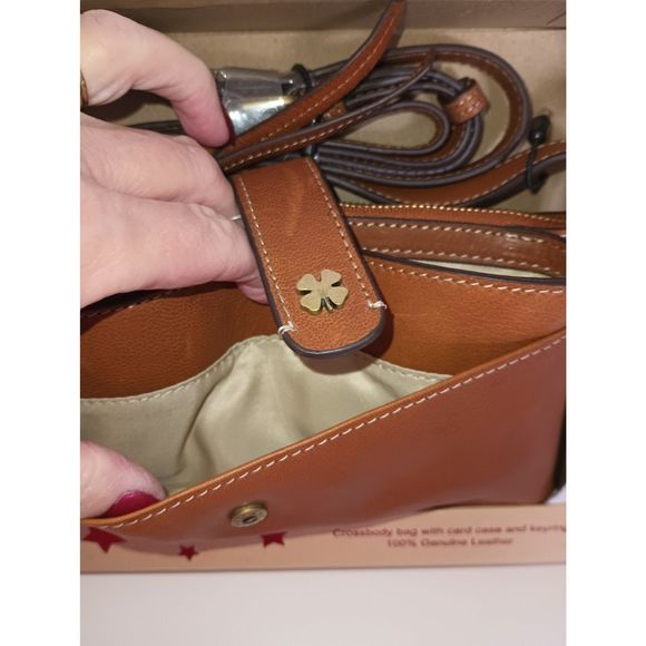Lucky Brand Crossbody bag with Card Case and Keyring 100% Genuine Leather Brown - Picture 6 of 7
